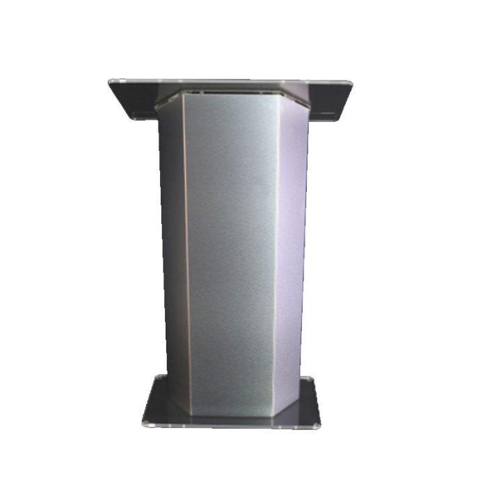 Brushed Aluminium Lectern Podium for corporate exhibitions, tradeshows and conferences. Hire in South West Wales.